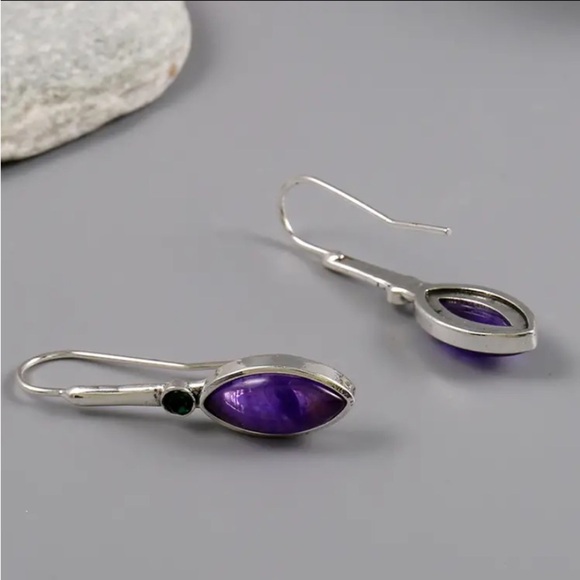 Boho Purple Zircon Hook Dangle Earrings - Picture 3 of 6